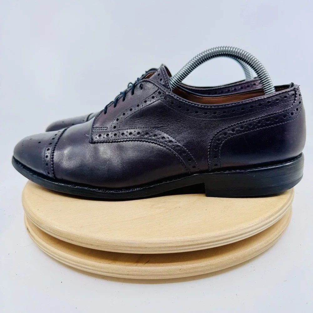 Allen Edmonds Sanford Oxfords Mens 9 C Black Leather Perforated Cap Toe Shoes